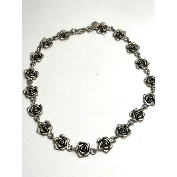 Express Silver Rose Link Necklace Vintage-Inspired Elegant Floral Design For Wom - Picture 10 of 12